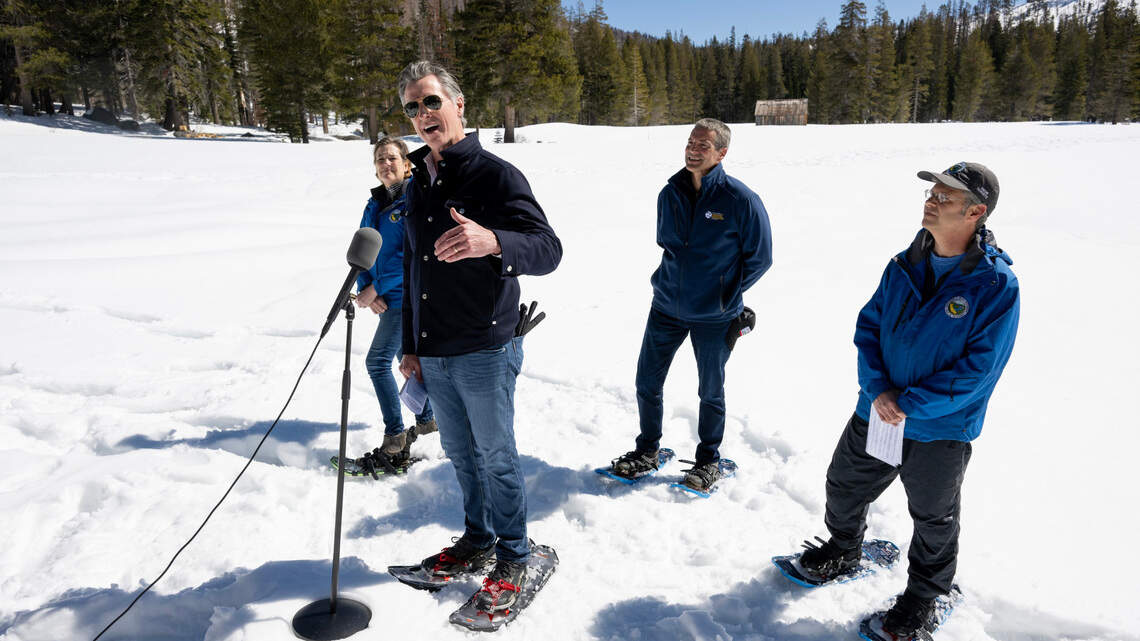 Gavin Newsom surveys California snowpack, unveiling water plan for an uncertain future