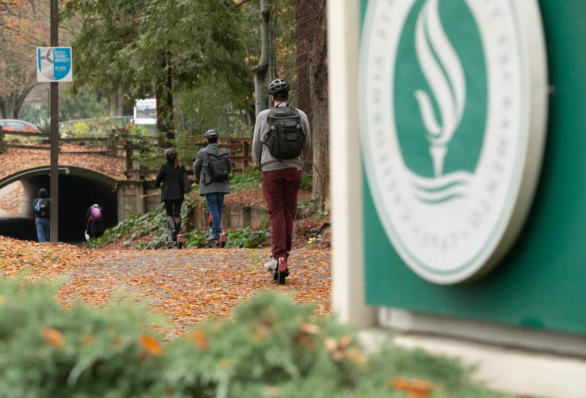 Sacramento State students walk on campus in an undated photo.