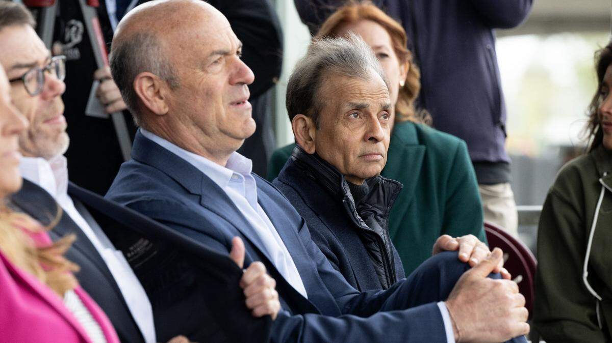 Athletics owner John Fisher sits next to Sacramento River Cats owner Vivek Ranadivé on Thursday, April 4, 2024, after announcing that the A’s will relocate to West Sacramento in 2025 and play at least three seasons at Sutter Health Park before moving to Las Vegas. Fisher on Wednesday confirmed he is selling controlling interest in the San Jose Earthquakes.