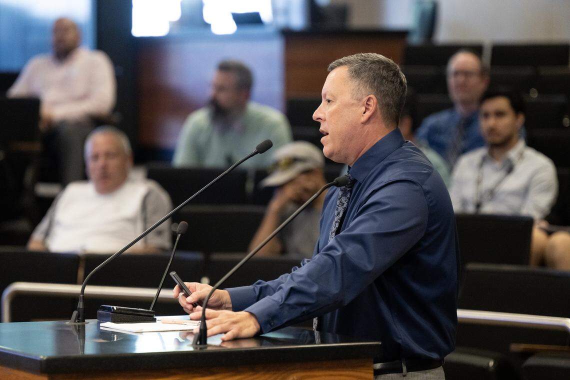 Shawn Ayala, executive director of the Sacramento Metropolitan Cable Television Commission, speaks to the Sacramento Metropolitan Cable Television Commission during a budget meeting on Wednesday in Sacramento. 