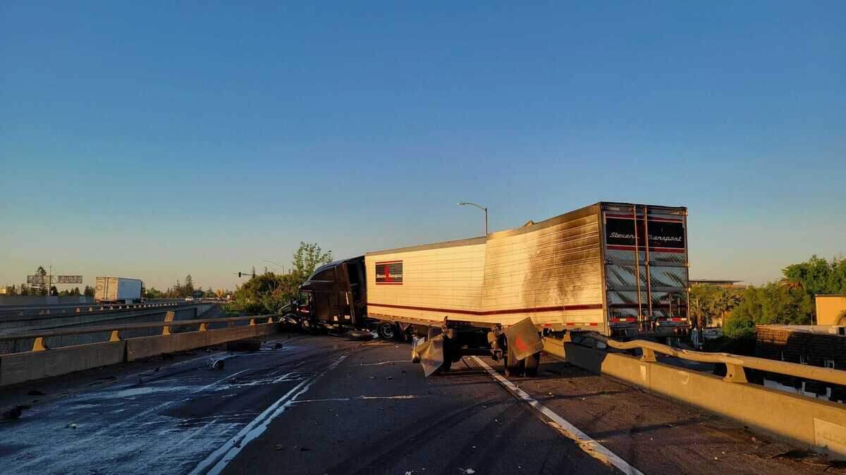Areas of Sacramento’s Capital City Freeway were closed after a semi-truck carrying approximately 50,000 pounds of meat crashed and caught on fire Sunday. No injuries were reported.