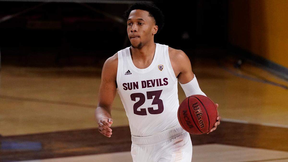 Arizona State forward Marcus Bagley (23) during the first half of an NCAA college basketball game against California, Thursday, Jan. 28, 2021, in Tempe, Ariz. (AP Photo/Rick Scuteri)