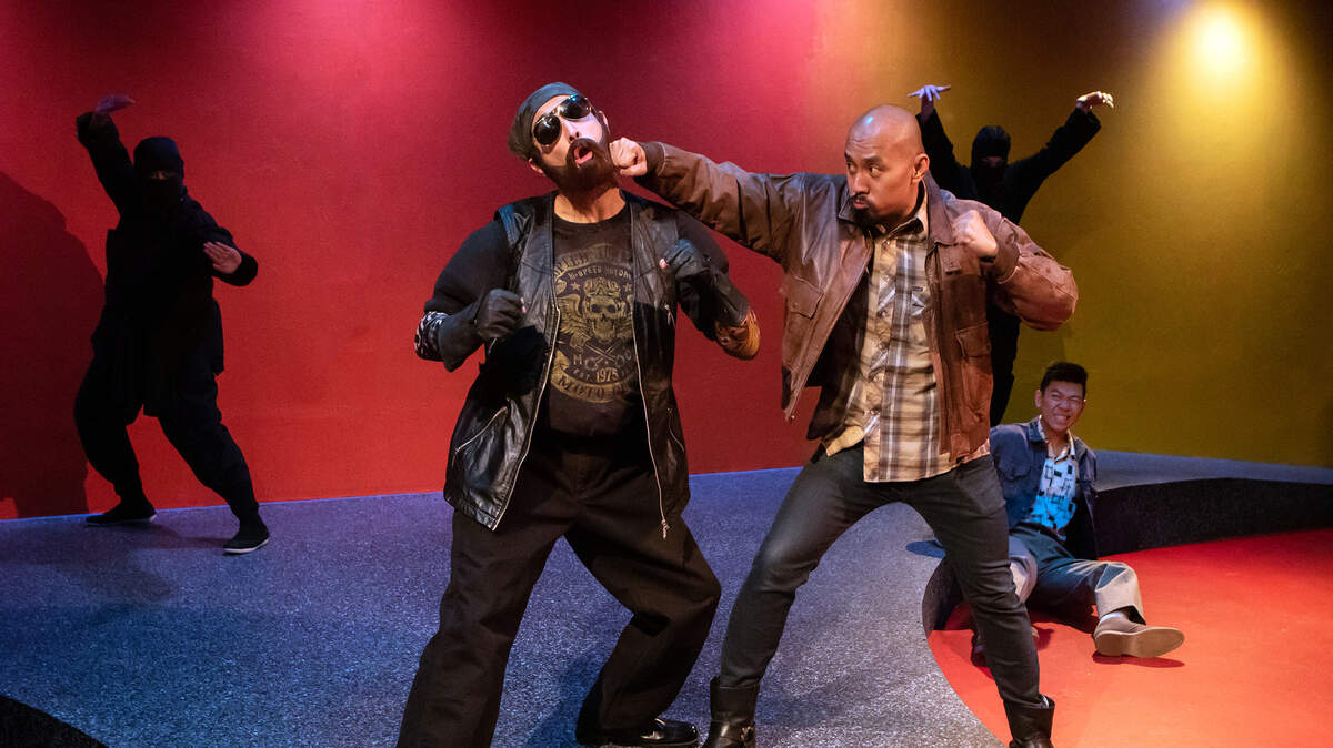 A redneck biker fights with Vietnamese refugees in “Vietgone,” which is playing at the Capital Stage.
