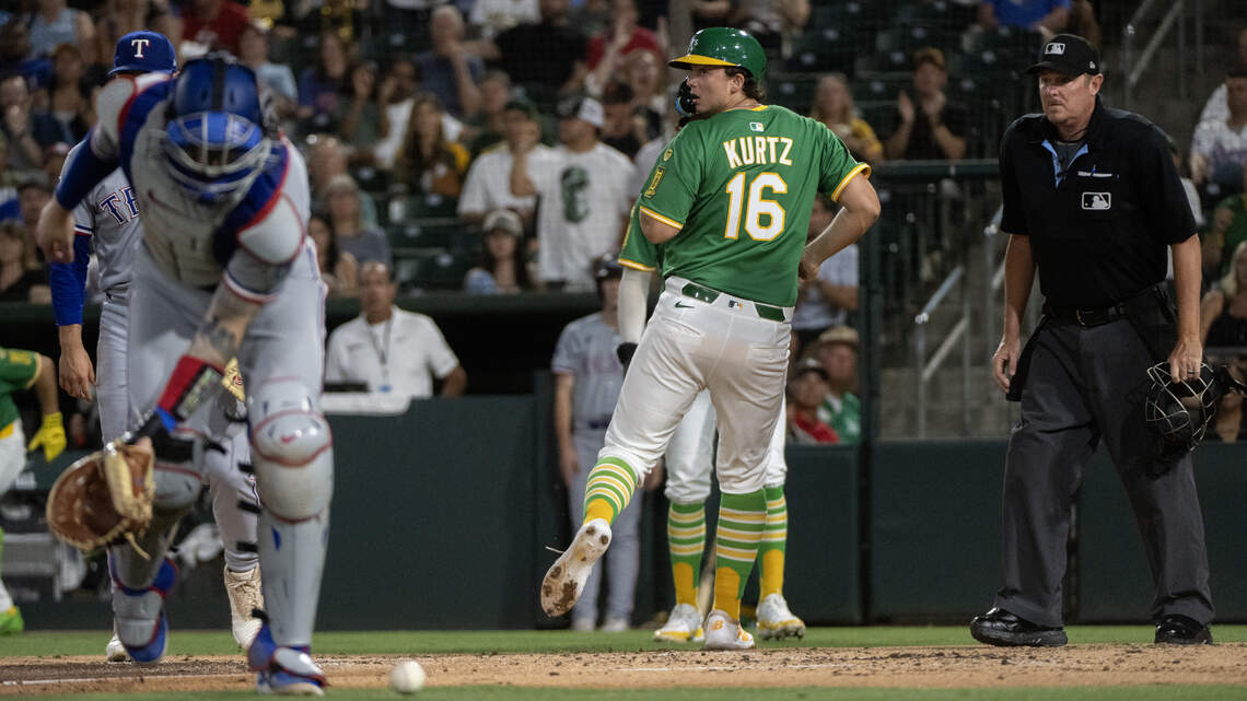 Star rookie hurt as A’s West Sacramento home streak ends against Rangers