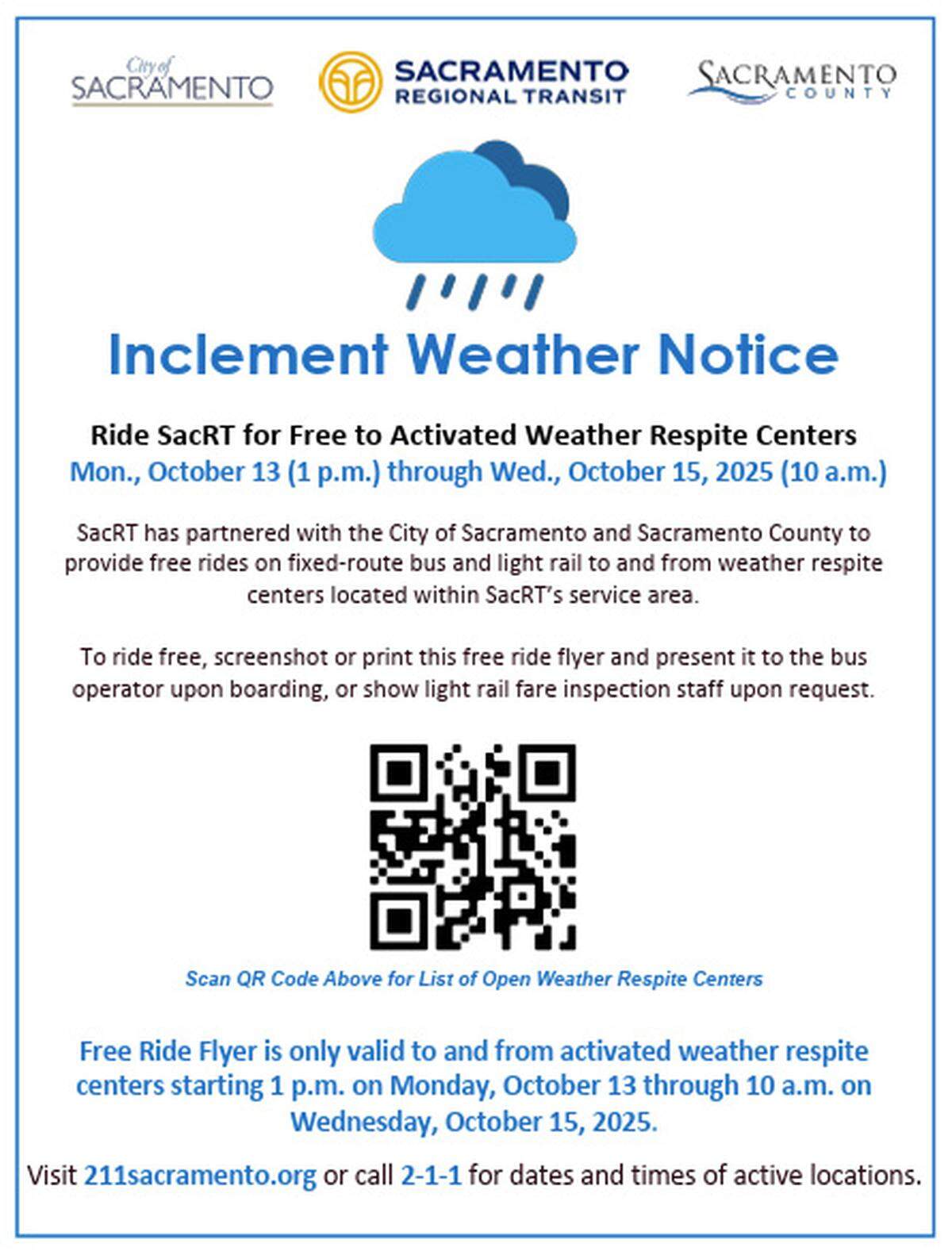 Sacramento Regional Transit partners with Sacramento County and the city of Sacramento to provide free rides to and from weather respite centers.