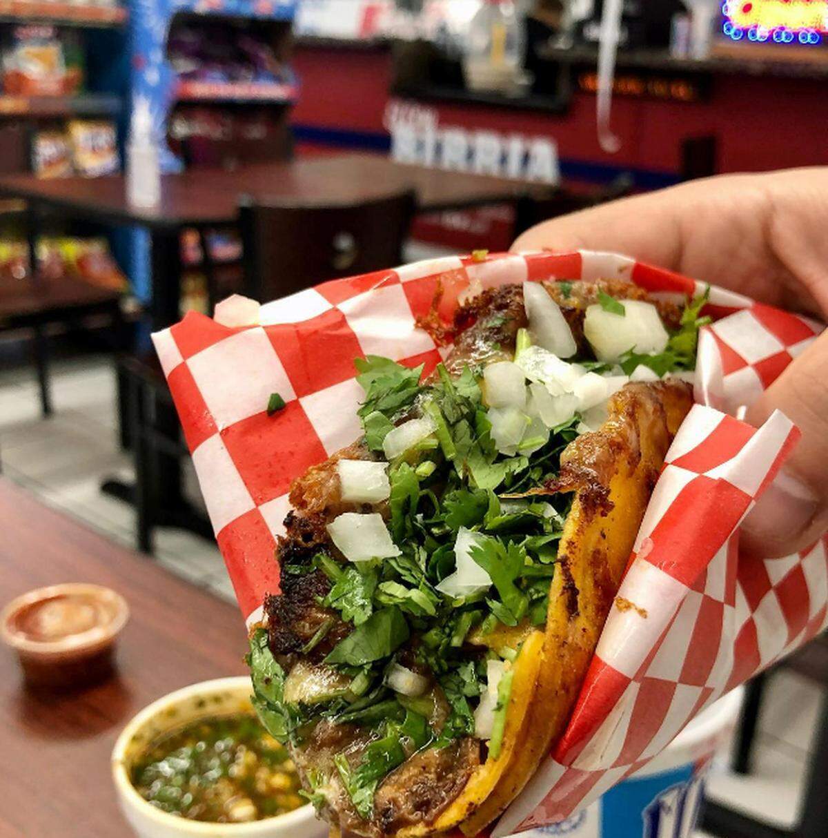 El Cora Birria Estilo Tijuana serves quesabirria tacos at a Sacramento Choice Gas station.