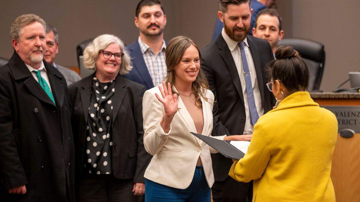 Caity Maple is sworn in on her first day as a Sacramento City Council member Tuesday, Dec. 13, 2022, at City Hall.