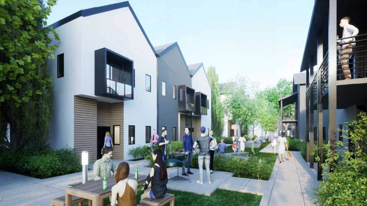 A rendering of a housing development that 19Six Architects has applied to the city of Sacramento to build in South Natomas. The 115-unit development would offer discounted rent to employees of the Twin Rivers Unified School District.