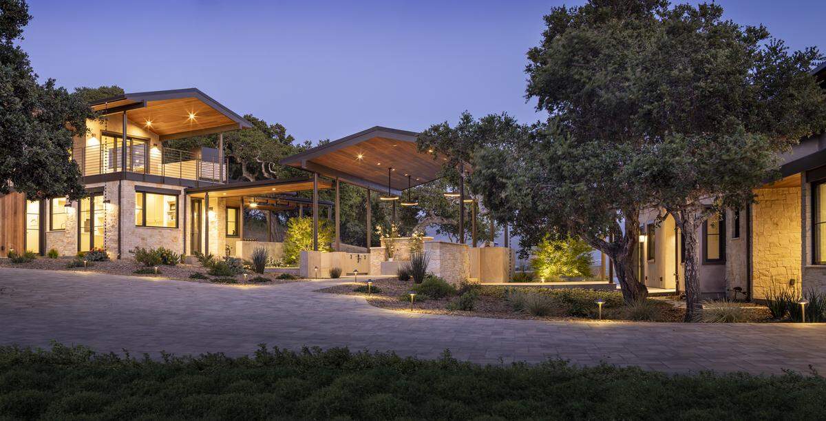 From wine storage and multiple offices to sprawling outdoor lounges, the California coastal retreat is wired for work and play across a main house, ADU, JADU and guest-ready barn.