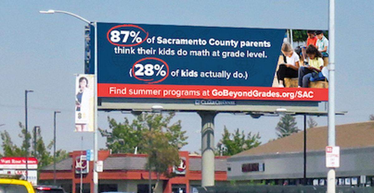 Sacramento County is one of six regions in a billboard campaign highlighting learning statistics , funded partially by the Bill and Melinda Gates Foundation.