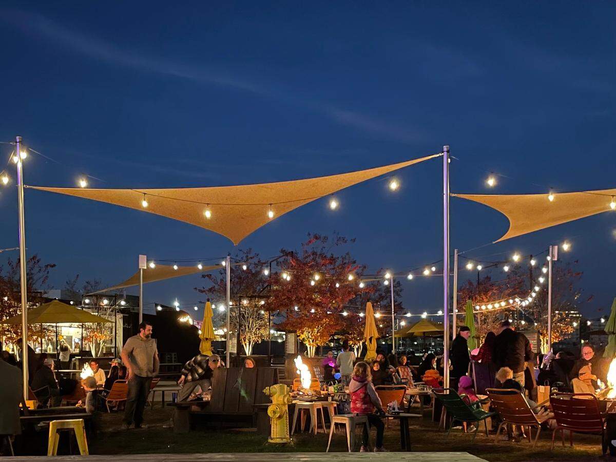 Drake’s: The Barn in West Sacramento on Nov. 20, 2022. The two-acre gathering spot is filled with people as fit pits blaze on a chilly fall evening. 
