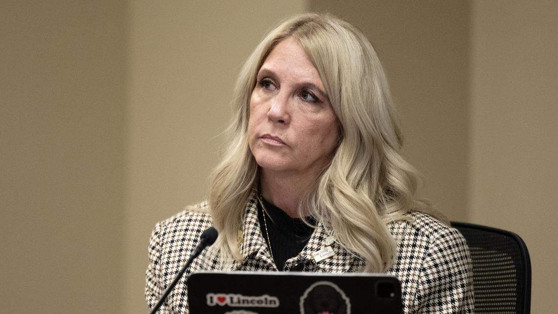 Lincoln Councilmember Holly Andreatta listens to speakers at a City Council meeting in January. She was deposed for a court case filed by the city of Lincoln attempting to block a homeless medical respite center from opening.