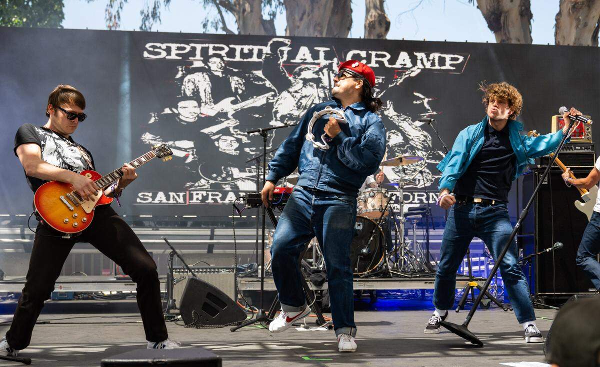 Members of the band Spiritual Cramp perform an energetic set at the BottleRock music festival in Napa on Friday, May 23, 2025.