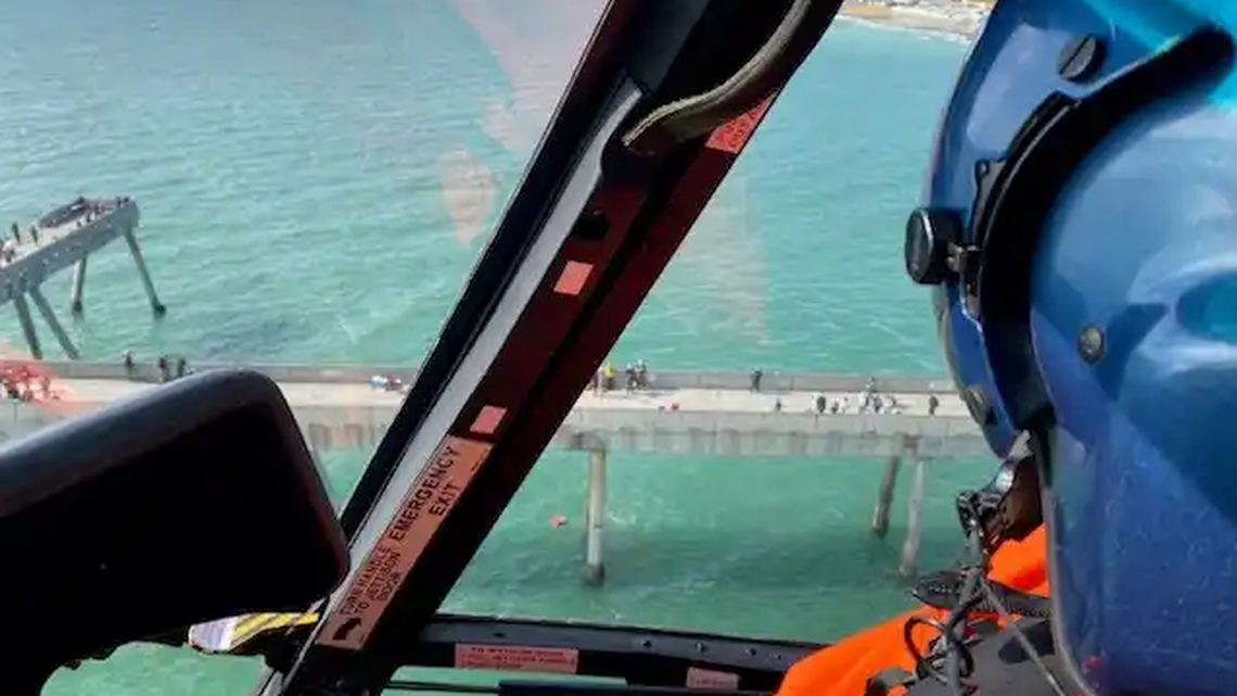 A man who told bystanders he wanted to swim jumped off the Pacifica Pier, requiring a helicopter rescue, California officials say.