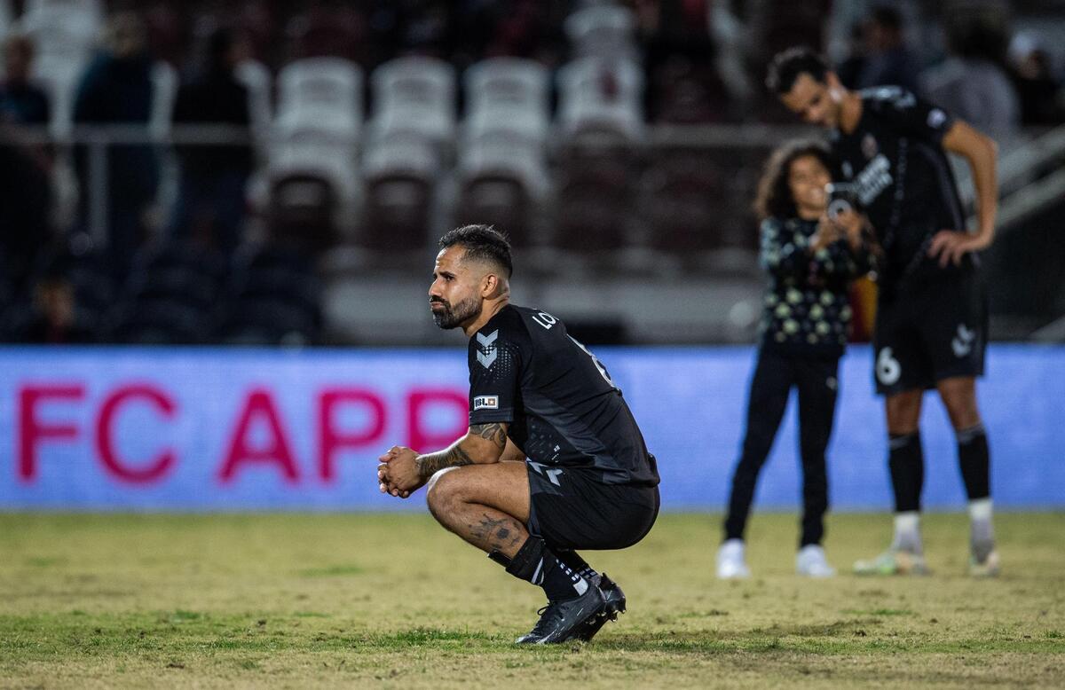 Sacramento Republic FC forward Rodrigo Lopez (8) reflects on the 2-1 loss against Phoenix Rising during the USL Western Conference finals on Saturday, Nov. 4, 2023, at Heart Health Park in Sacramento.