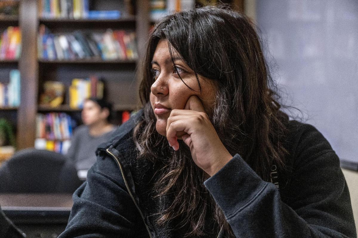 Berlin Nogueda of Fair Oaks listens to instruction at Casa de Español earlier this month. Nogueda, whose father is from Mexico, said many people assume she’s fluent because of the way she looks.