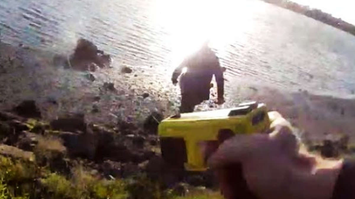 This photo is from body worn camera footage on April 5, when Deontae Faison was repeatedly tased by a police officer at Martin Luther King Jr. Regional Shoreline park in California, according to a federal lawsuit.