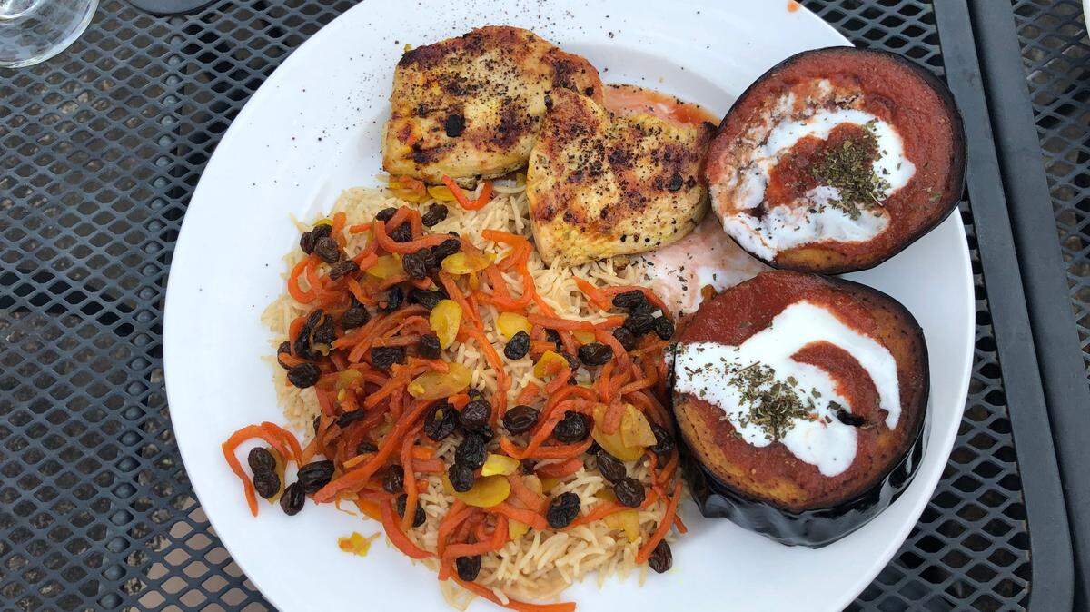 Bamiyan Afghan Restaurant’s kalebi palow with charbroiled chicken.