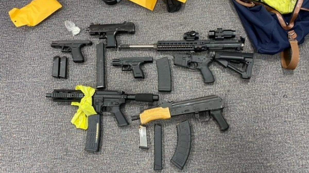 Firearms, some of them with no serial number or unregistered, were seized after a search of the Sacramento residence of Adrian Sykes, 24. Sykes and his girlfriend Brittney Murchison were arrested on suspicion of identity theft and defrauding California EDD of more than $600,000.