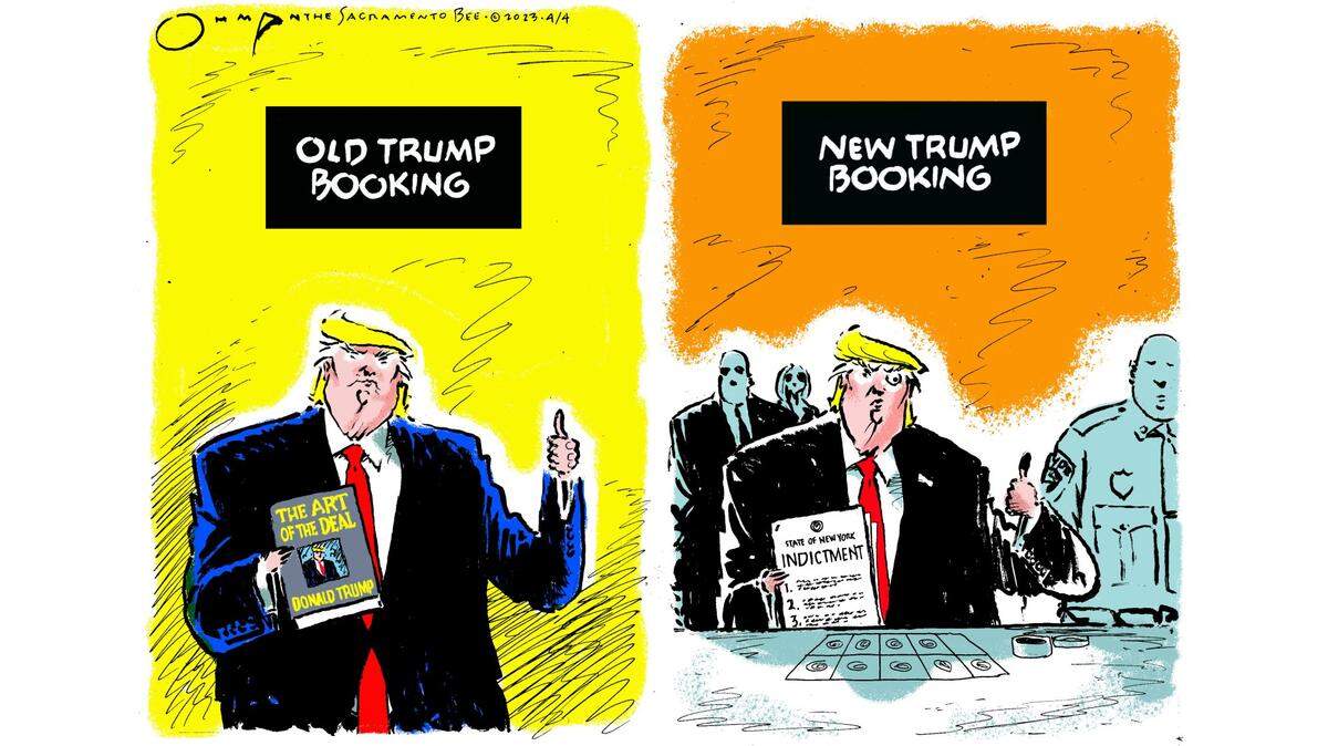 Former President Donald Trump is indicted and booked in New York.