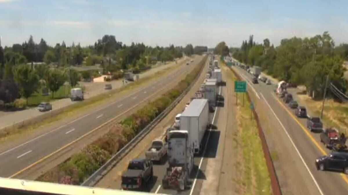 Traffic is stopped in both directions on Highway 99 on Thursday, June 6, 2019.