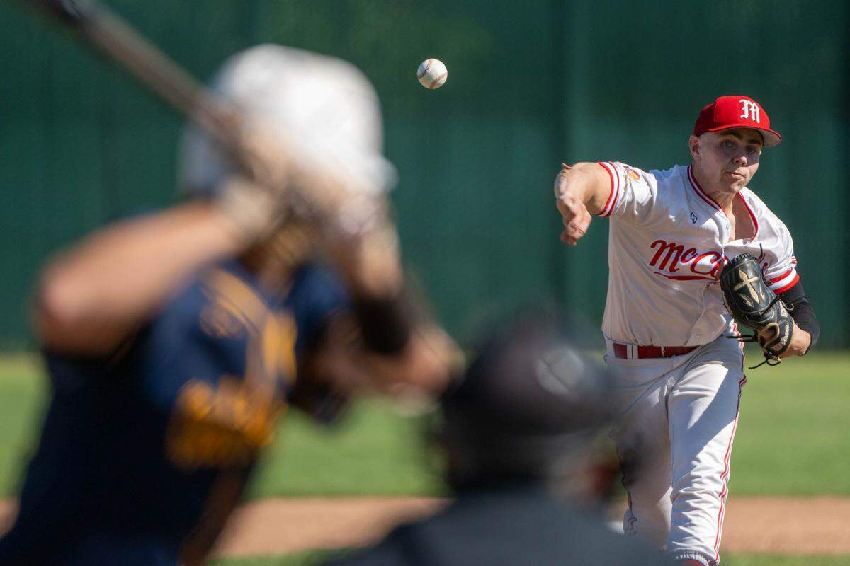 McClatchy's Camden Salisbury pitches against Oak Ridge during the CIF Sac-Joaquin Section Division I baseball playoff game at McClatchy High School on Friday in Sacramento.