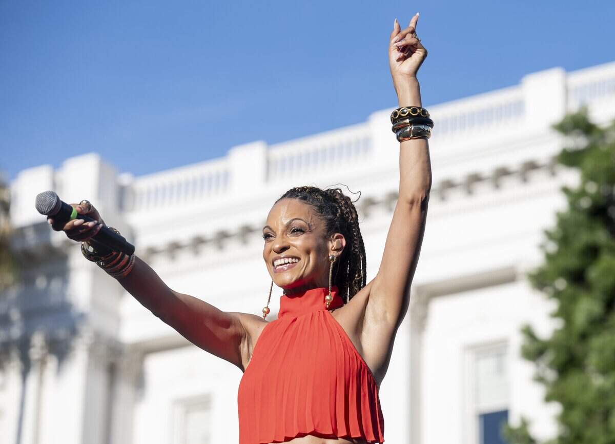 Oakland-born R&B singer Goapele performs at the California Capitol during a Juneteenth celebration hosted by the California Legislative Black Caucus on Wednesday.