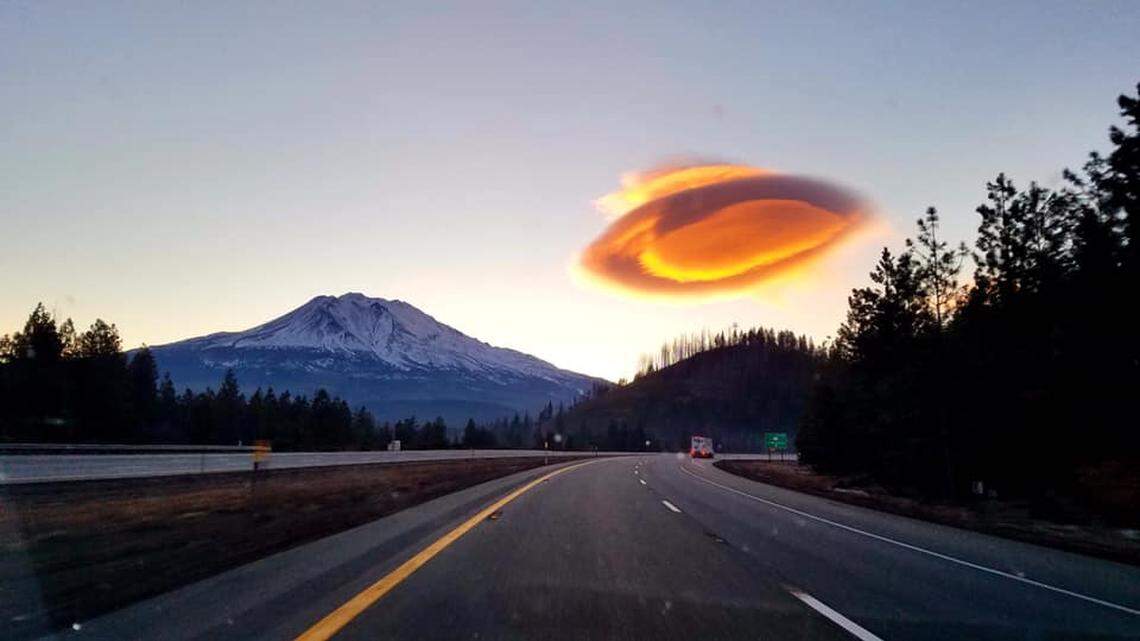 A glowing orb that could be easily mistaken for a UFO was photographed Feb. 12 over Mt. Shasta in California. It was a cloud, the U.S. Forest Service says