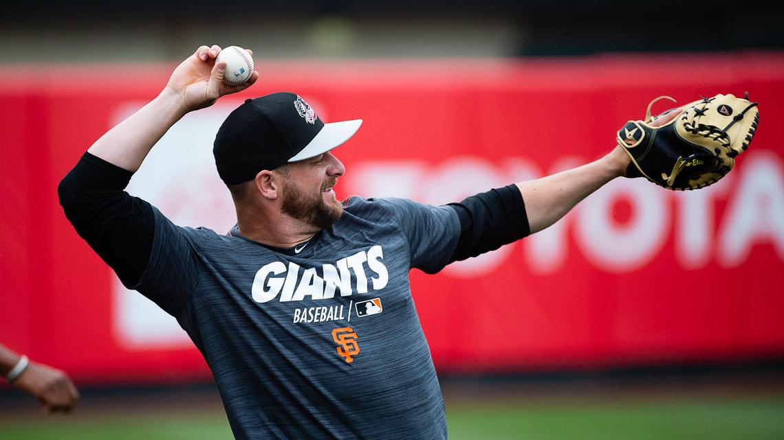 Stephen Vogt warms up with the River Cats on Monday at Raley Field. Vogt, 34, is beginning his third stint with the River Cats, but his goal is to be called up by the parent-club San Francisco Giants. Sacramento opens its 20th Triple-A season Thursday night, April 4, against Tacoma at Raley Field.