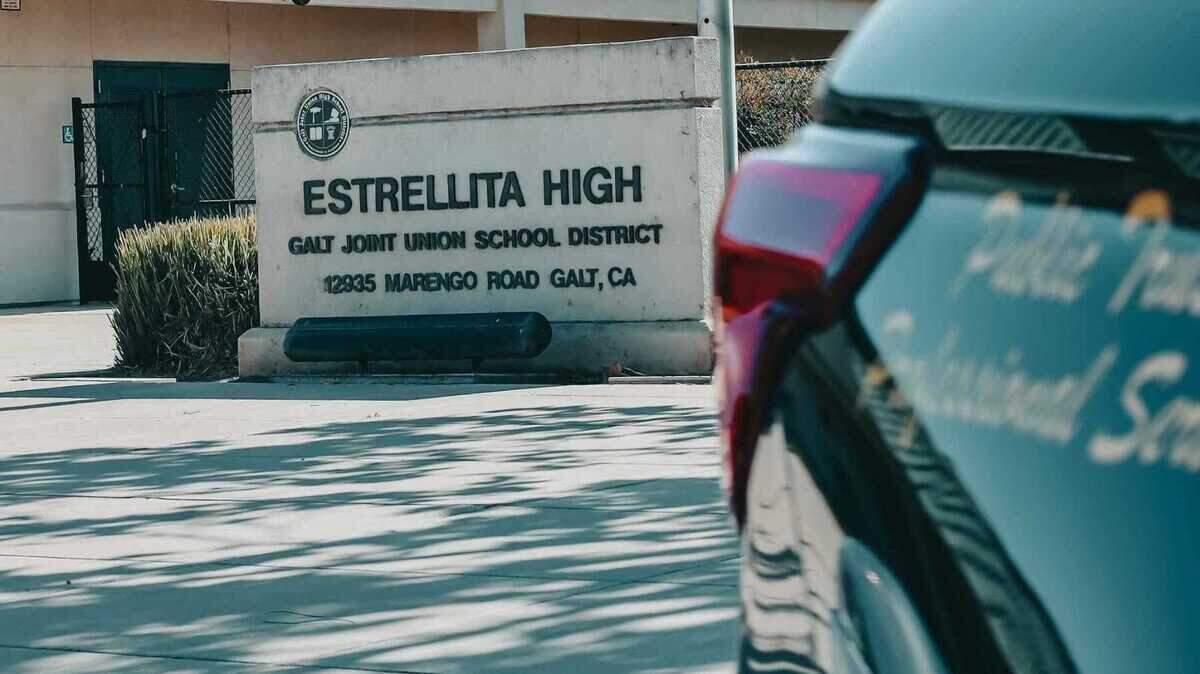 A police officer on Monday Oct. 24, 2022, arrested an 18-year-old man suspected of running with a gun and a knife from the Estrellita High School parking lot in Galt, California.