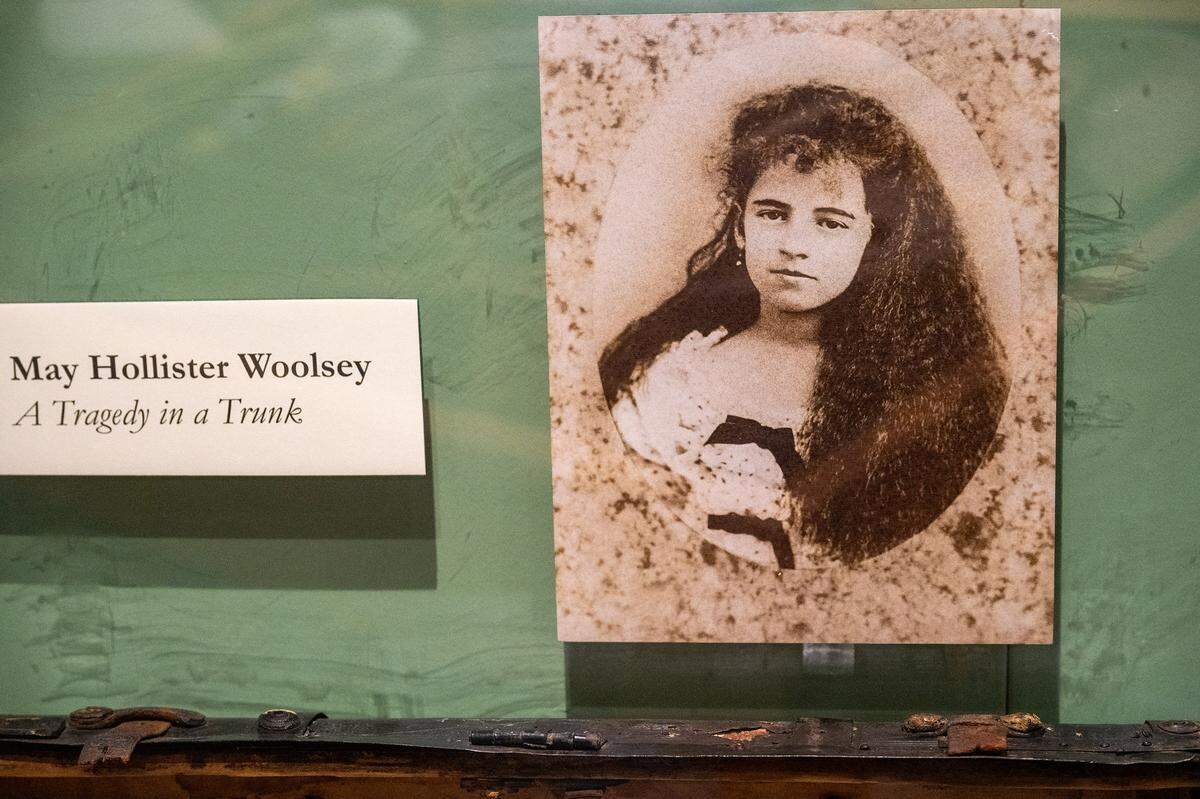 A portrait of May Woolsey is on display along with a time capsule of her belongings on March 27 in Sacramento. Woolsey, who died in 1879 at age 12, is featured in an interactive exhibit that offers insight into her life and the history of that period.