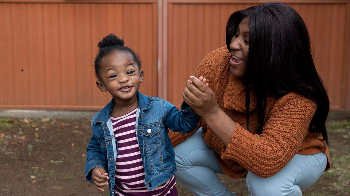 Brandy Patania plays with her daughter Kahmirah Futrell, age 1, at home on Wednesday, Dec. 16, 2020 in Elk Grove. When Patania became concerned that Kahmirah wasn’t developing as fast as her older siblings, she had to look for developmental screening services amid the coronavirus pandemic.