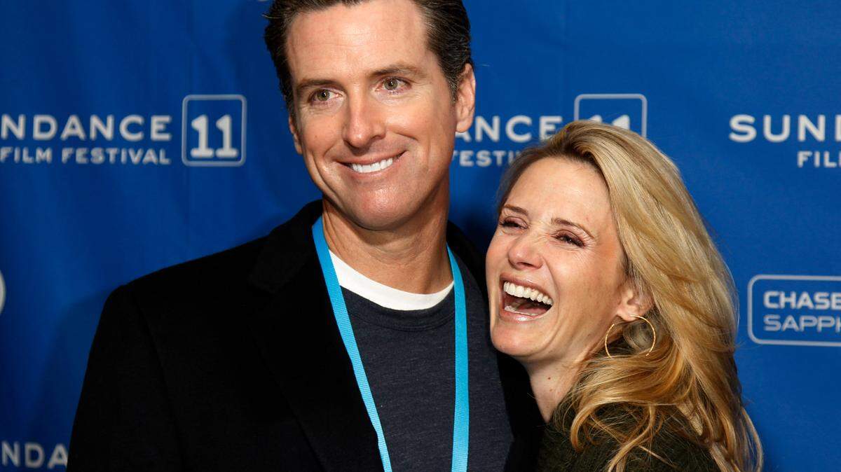 Director Jennifer Siebel Newsom, right, and her husband, then-California Lt. Gov. Gavin Newsom, pose at the premiere of “Miss Representation” during the 2011 Sundance Film Festival in Park City, Utah.