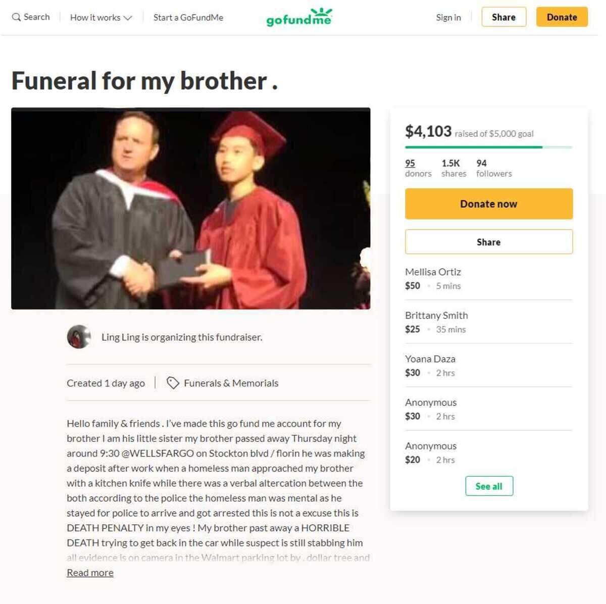 A GoFundMe page for Joshua Thavisack, who was killed Thursday, January 16, 2020. Relatives of the 18-year-old south Sacramento man say he was fatally stabbed by a homeless man in a bank parking lot.