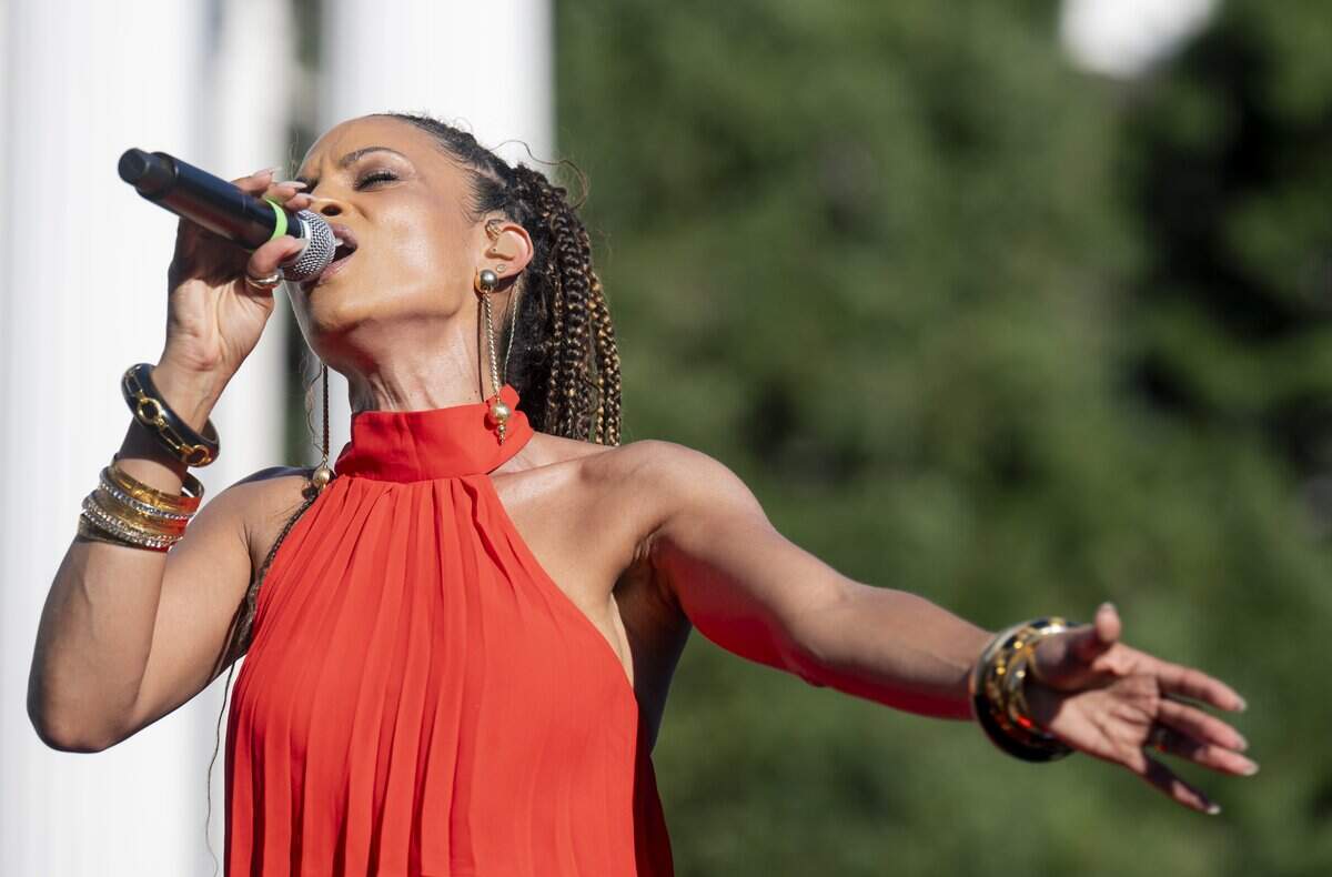 Oakland-born R&B singer-songwriter singer Goapele performs Wednesday at the California Capitol in a Juneteenth celebration hosted by the California Legislative Black Caucus.