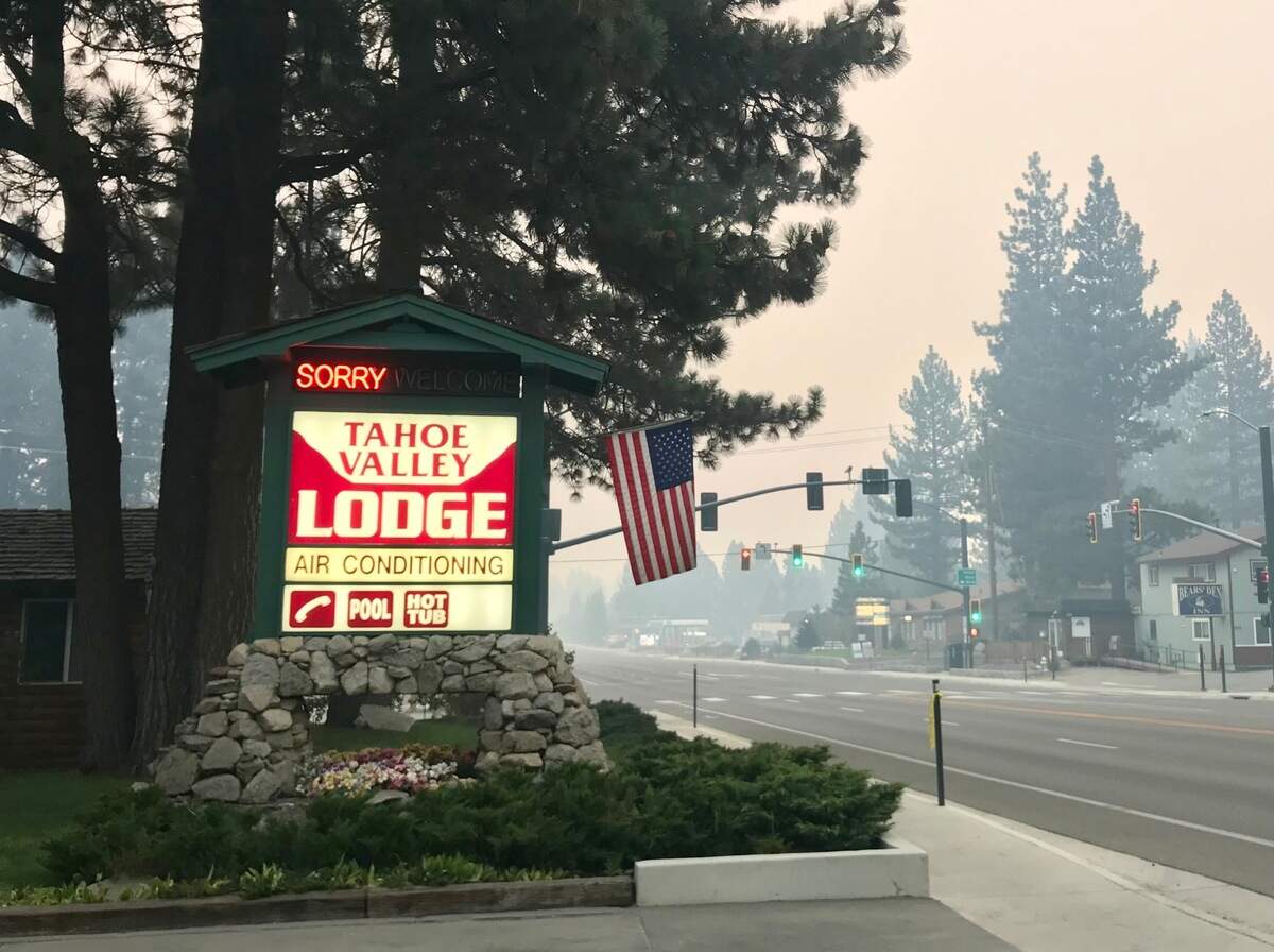 The streets of South Lake Tahoe were virtually empty on Aug. 31, 2021, as the Caldor Fire edged toward town.