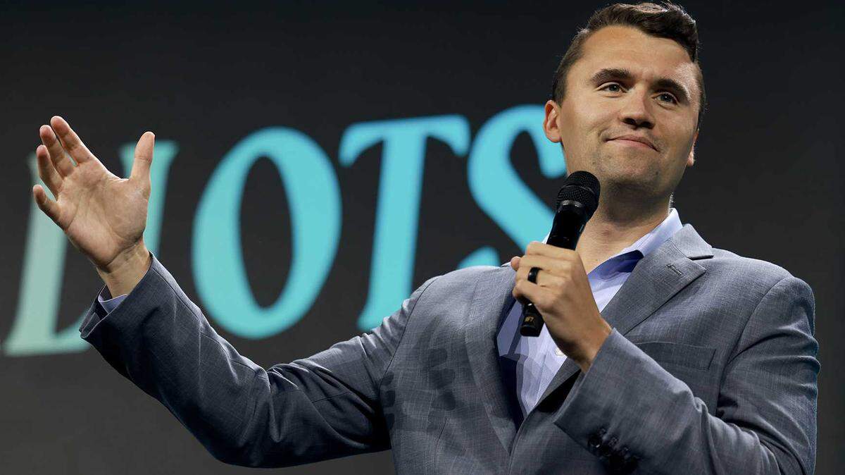 Charlie Kirk speaks before President Donald Trump’s arrival at the Turning Point USA Believers Summit in West Palm Beach, Fla., in 2024. Kirk was shot and killed on Wednesday during an event at Utah Valley University, in what authorities called a targeted political attack.