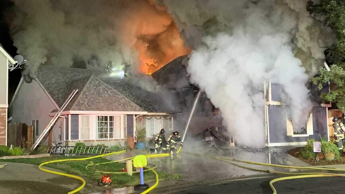 A two-alarm fire on Dec. 24, 2023, burned a two-story house in the Pleasant Grove Neighborhood just west of Foothills Boulevard in Roseville, California.
