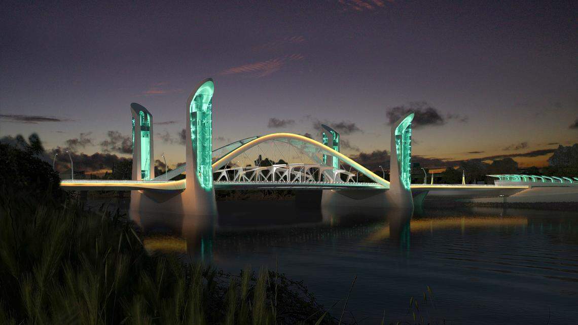 A night view rendering of the I Street bridge reconstruction project.