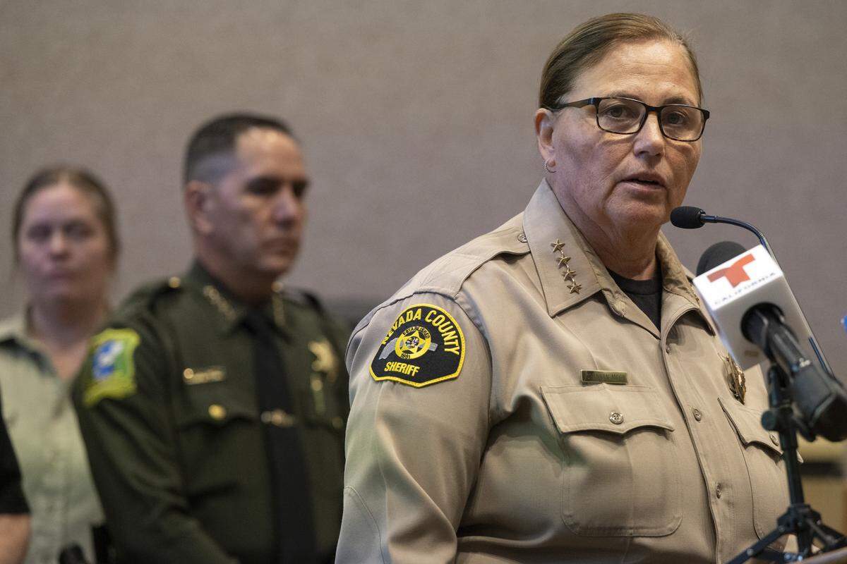Nevada County Sheriff Shannan Moon gives a press conference at the Eric Rood Government Center in Nevada City on Wednesday, Feb. 18, 2026, regarding an avalanche that took place the day prior in the backcountry.