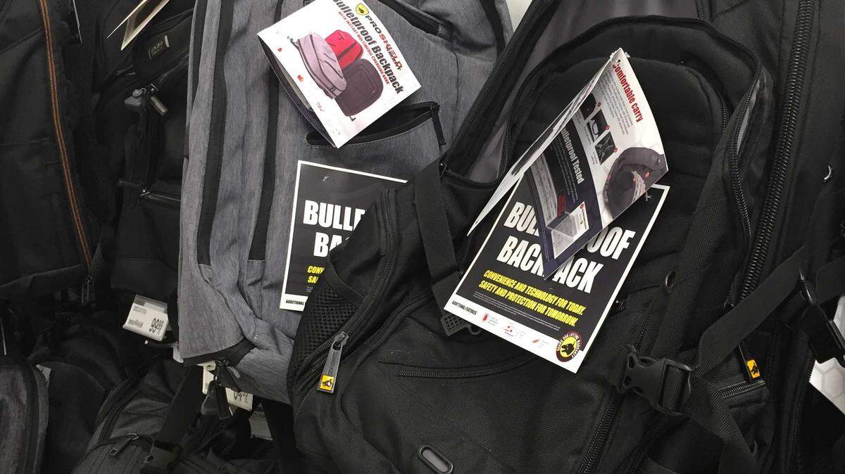 Bulletproof backpacks on display at Office Depot on East Stockton Boulevard in Sacramento, Friday, Aug. 2, 2019. Office Depot is one of several national retailers selling the items. Recent mass shootings in Gilroy, Texas and Ohio are influencing demand as children return to school.