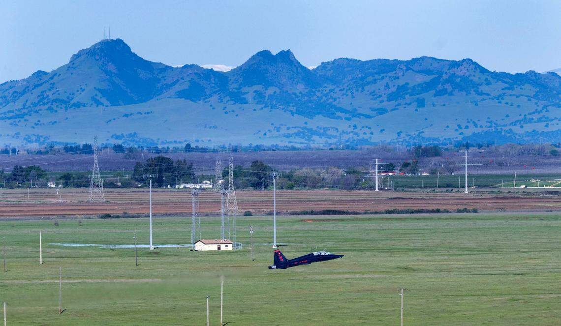 A T-38 Talon takes off with the Sutter Buttes in the background during at Beale Air Force Base earlier this month.