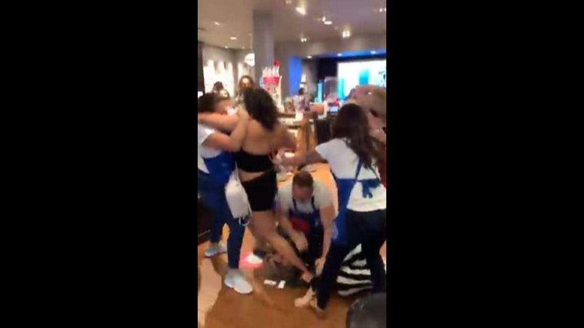 A viral video posted to Twitter shows employees tackling women brawling in a Bath & Body Works store in Scottsdale, Arizona, police say.