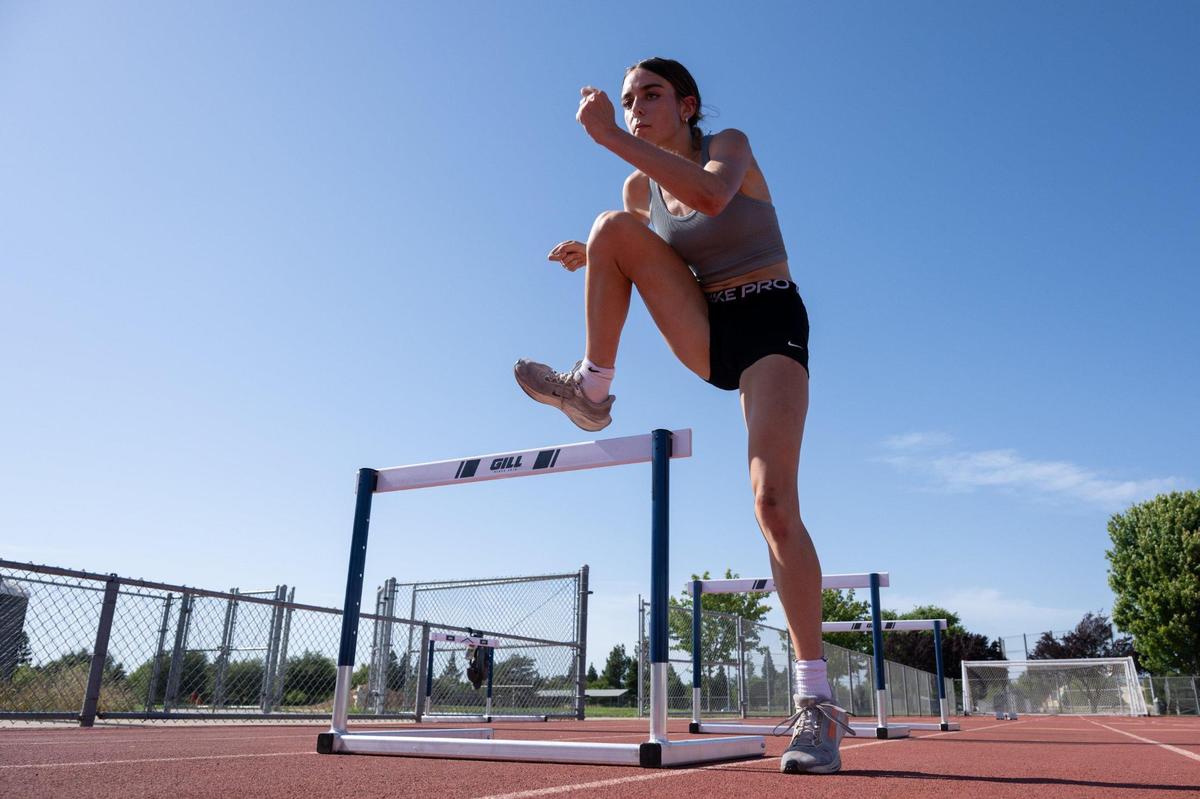 Brooke White trains for her event in the hurdles at River city High School on Tuesday in West Sacramento. She has the second fastest 100 hurdles time in the state and has a chance to win gold at the CIF State Championships in Fresno this weekend.