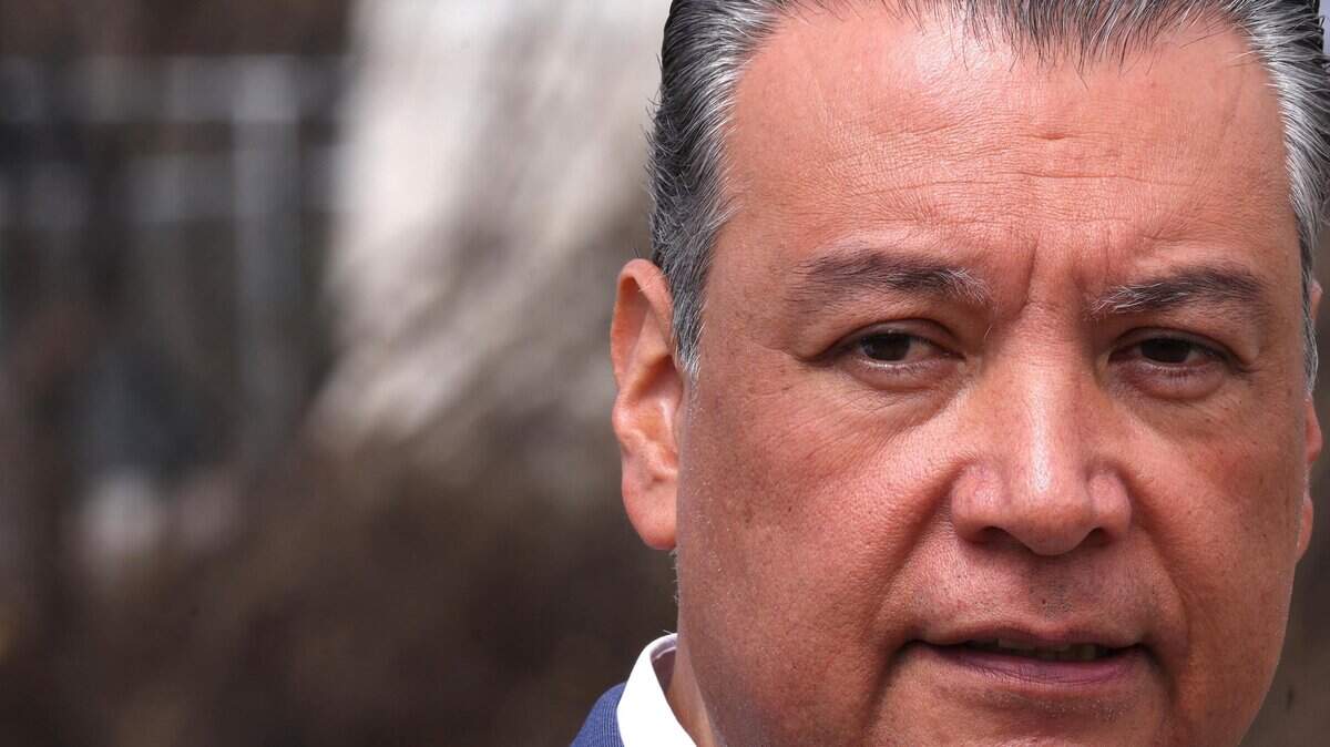 U.S. Sen. Alex Padilla (D-California) speaks to the media in the Pacific Palisades, April 24, 2025. On Thursday Padilla gathered faith leaders and politicians for a roundtable discussion in Washington, D.C., on voting rights.