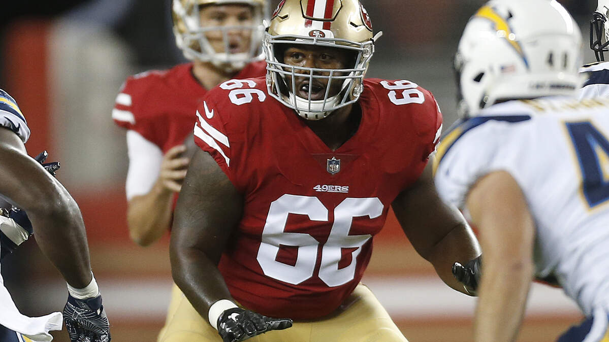 San Francisco 49ers’ Najee Toran against the Los Angeles Chargers during an NFL preseason football game in Santa Clara, Calif., Thursday, Aug. 30, 2018.