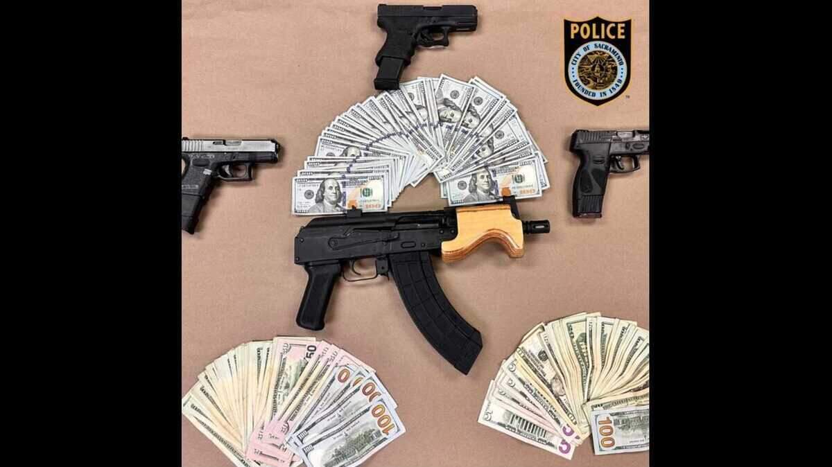 Two men accused of robbing another person at gunpoint, allegedly stealing jewelry and personal items, were later arrested by Sacramento Police Department and found with nearly $9,000 and guns, police said.