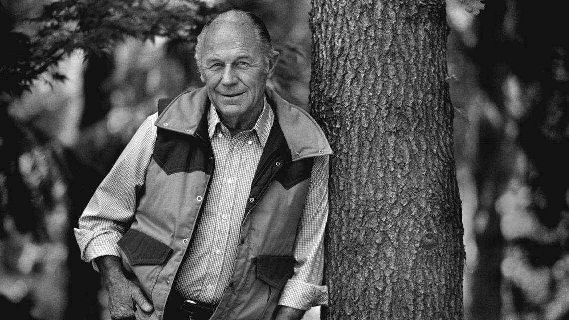 Aviation legend Chuck Yeager wears the outfit of a western outdoorsman at his home near the Nevada County airport in September 1988. He and his wife Glennis settled in the Grass Valley area, where she was born, after he retired from the Air Force in 1975. Yeager, 65, doesn’t own a plane, but sometime flies military aircraft at Edwards Air Force Base, where he is a consultant, or the corporate jet of Lousiana-Pacific, for which he is a director.