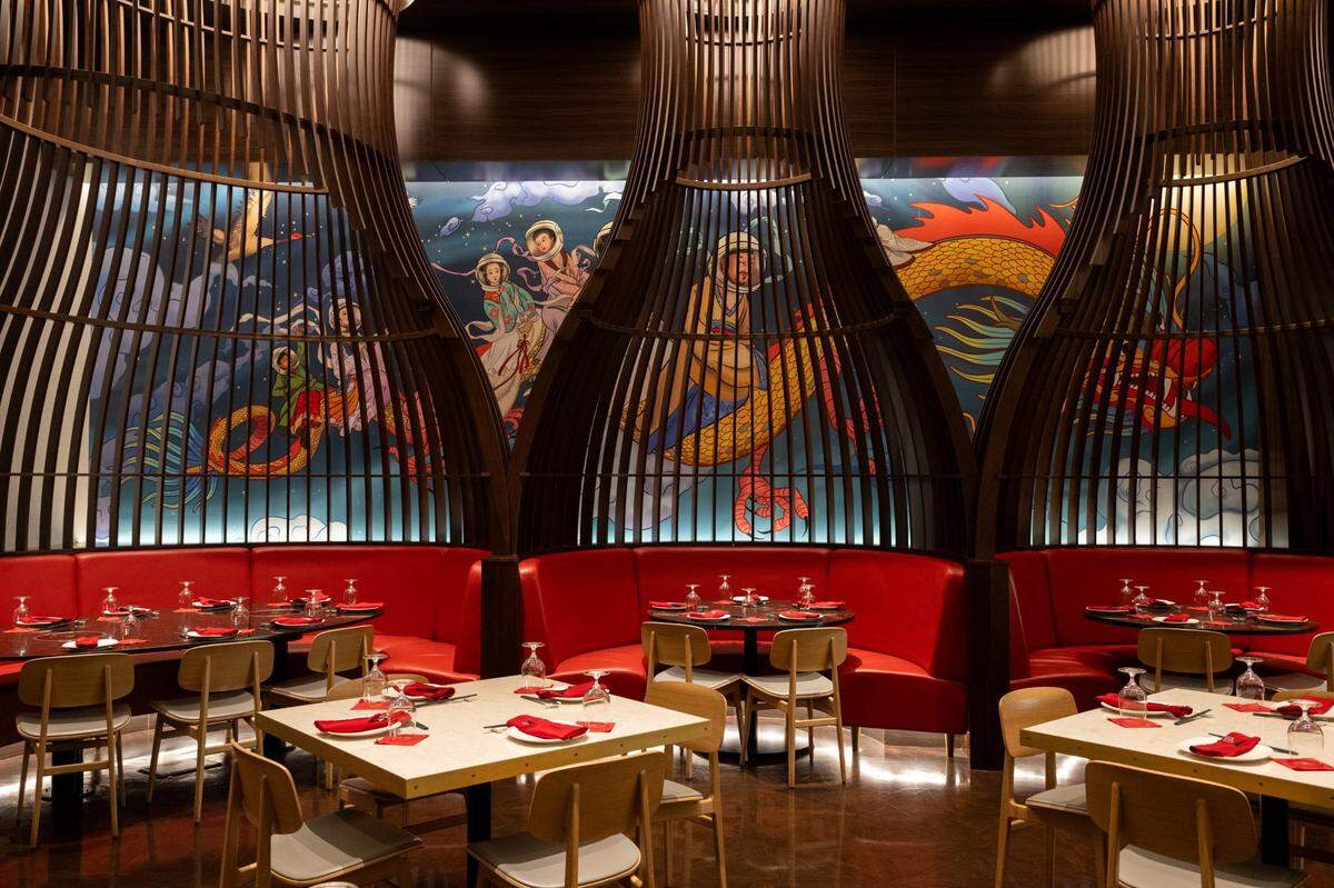 A dragon theme mural greets visitors at the Dragon Beaux restaurant at Sky River Casino on Tuesday, Jan. 21, 2025, in Elk Grove. It’s the second location for the San Francisco-based Cantonese restaurant, which shares an owner with famed Bay Area dim sum spot Koi Palace.