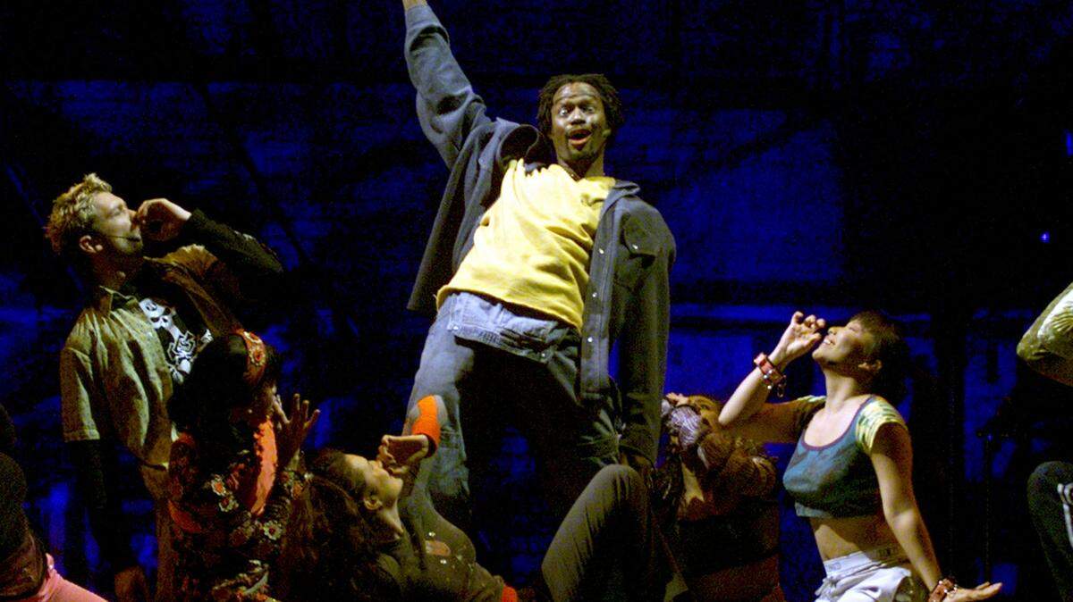 Actors perform in a tourin version of “Rent.” The play will be in Folsom over the weekend.